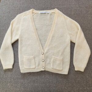 vintage ::  Mohair Cardigan Size Large Ivory Button Sweater Fuzzy Bramble Lane